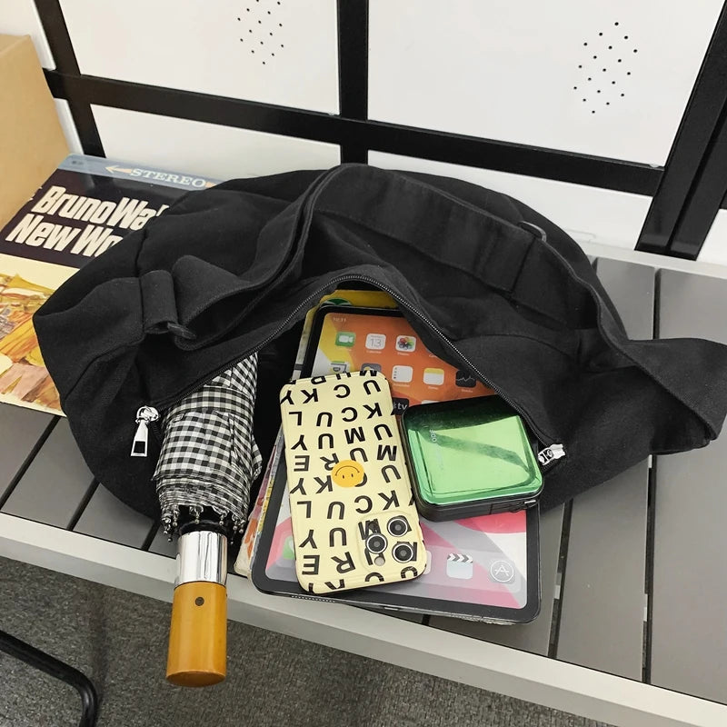 Solid Color Canvas Female Crossbody Bags For Women Large Capacity Shopping Messenger Bag Student Shoulder Bag Unisex School Bag