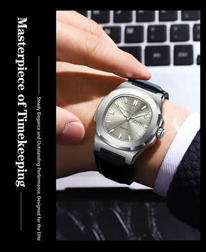 POEDAGAR High Quality Watch For Men Luxury Luminous Waterproof Week Calendar Man Clock Leather Square Men's Quartz Watches Reloj