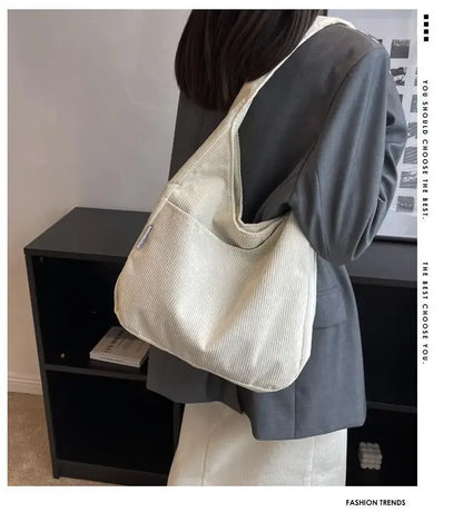 Canvas Shoulder Women's Tote Bag Corduroy Simple Casual Large Capacity Designer Handbags For Women Travel Solid Shopper Bag