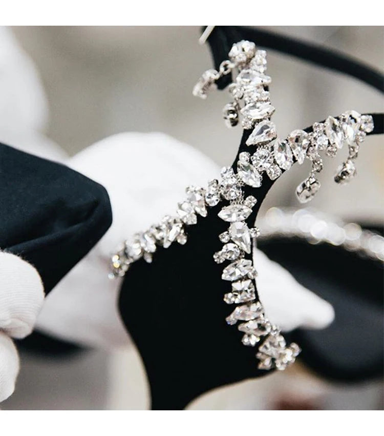 Black High Heels Women's Stiletto Heels Celebrity Style 2024 New Versatile Slotted Buckle Rhinestone Open Toe Round Toe Sandals