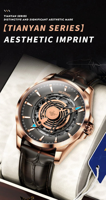 OUPINKE 3206 Automatic Mechanical Watch for Men Hollow 40mm Dial Original Hand Clock Synthetic Sapphire Mirror Leather Man Watch