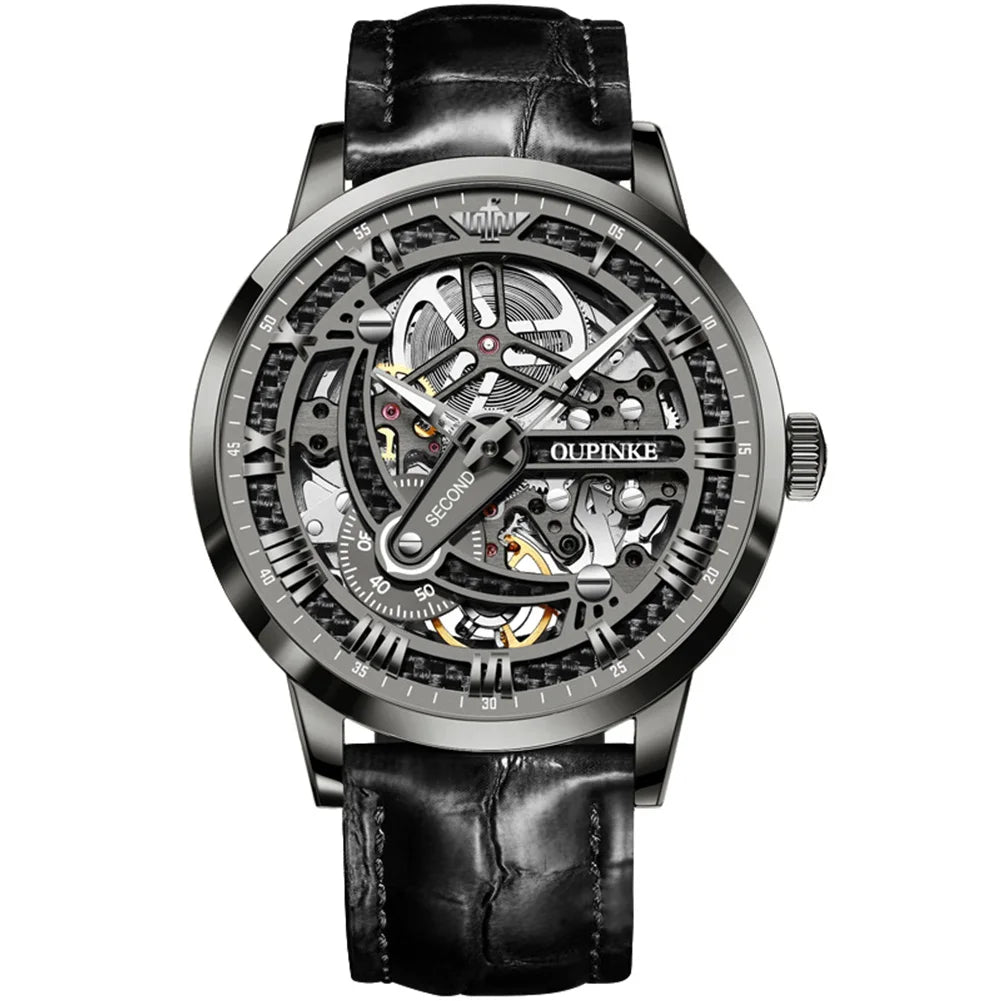 OUPINKE 3173 Men's Full Gold Watch Fully hollow out Waterproof top-level luxury automatic mechanical watch