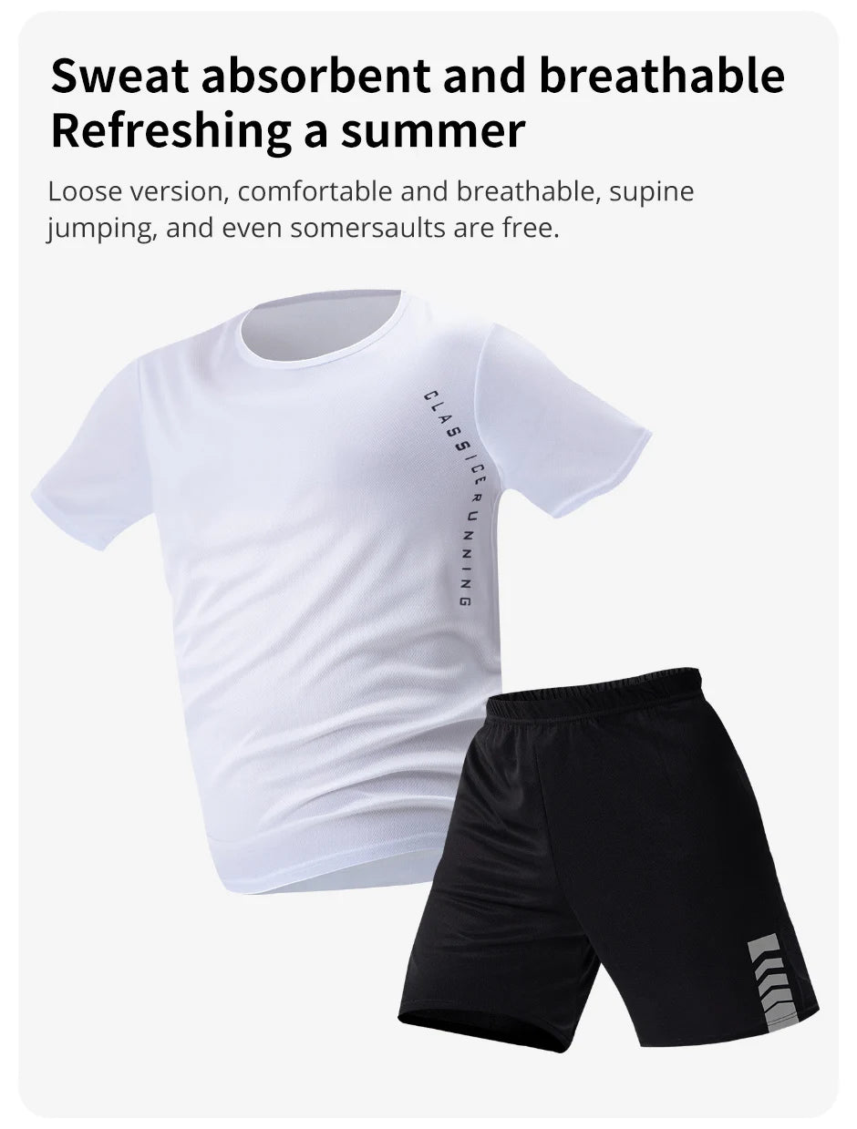 2/4/6 Pcs Plus Size Men's Quick-drying Short-sleeved Shorts Suit Men's Leisure Sports Running Fitness T-shirt Joker Shorts Teen