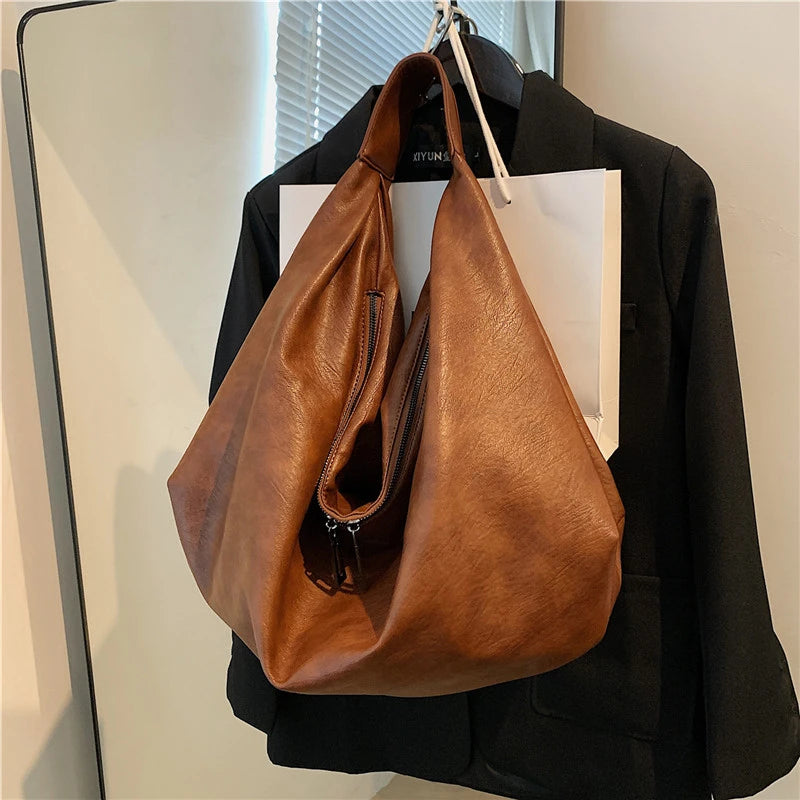Big Black Shoulder Bags for Women Large Hobo Shopper Bag Solid Color Quality Soft Leather Crossbody Handbag Lady Travel Tote Bag