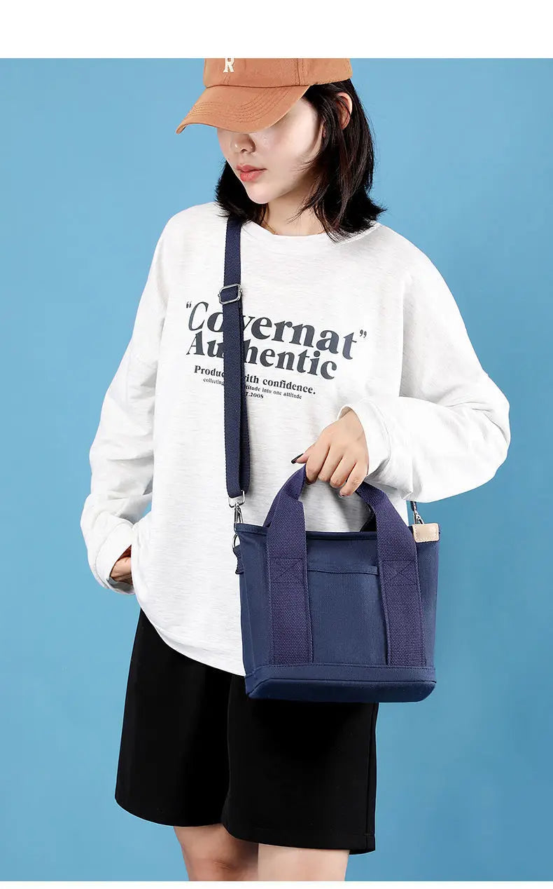 Xierya Women Small Bag with Zipper Fashion Lady Single Shoulder Portable Thickened Canvas Mobile Phone Bucket Tote Bag