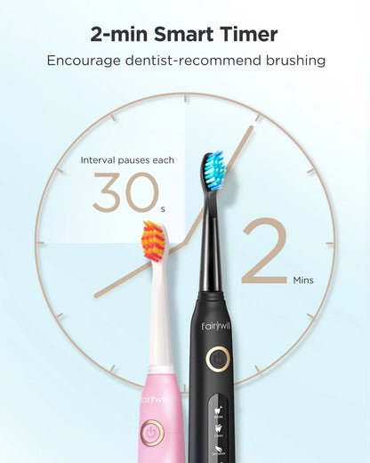 Fairywill FW-507 Electric Sonic Toothbrush | USB Rechargeable Waterproof Toothbrush with Replacement Heads for Adults