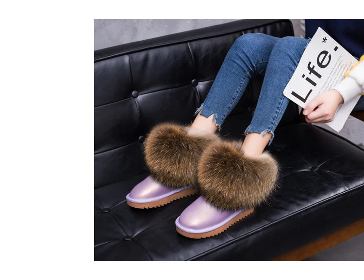 2024 Fur One Fox Hair Snow Boots Women'S Leather Low Short Tube Fashion Cowhide Snow Boots Women'S Short Boots