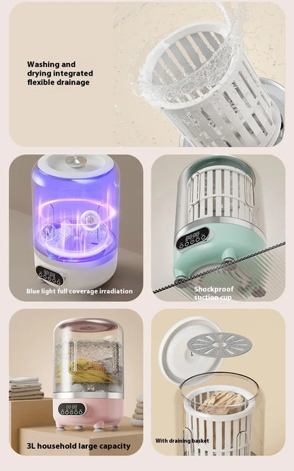 Mini Dual-Tub Washing Machine Portable Washer For Underwear/Socks 3L Capacity Blue Light Sterilization Easy Drain