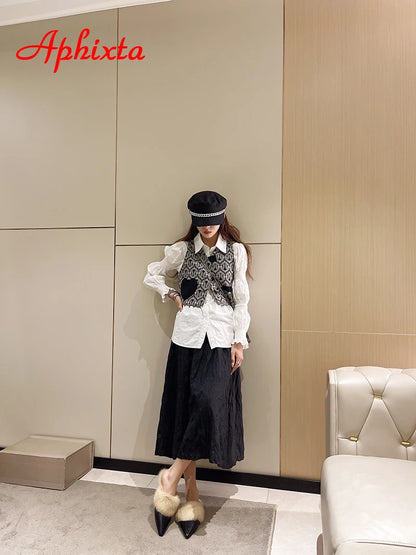 Aphixta New Warm Winter Real Rabbit Fur Plush Women Slippers Birds Furry Plaid Shoes Pointed Toe Flat Heel Hair Slides