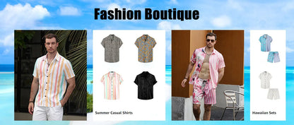 Summer Men's Solid Color Short Sleeve Shirt Set Lapel Button Front Shirt T Shirt Athletic Casual Shorts Set Hawaii Vacation Wear