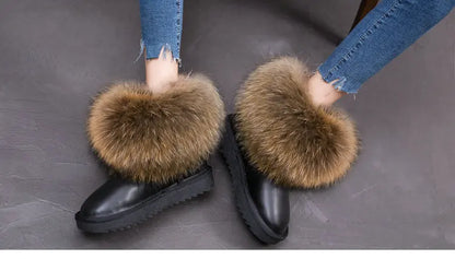 2024 Fur One Fox Hair Snow Boots Women'S Leather Low Short Tube Fashion Cowhide Snow Boots Women'S Short Boots