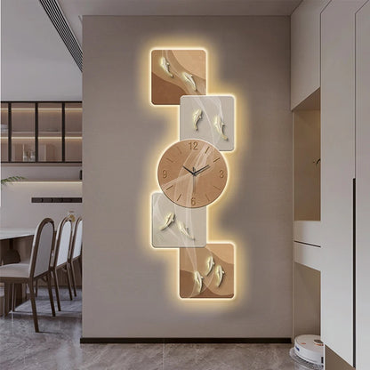 Modern Nine Fish LED Wall Clock | Artistic Silent Mural Clock with Luminous Design for Living Room & Home Decoration