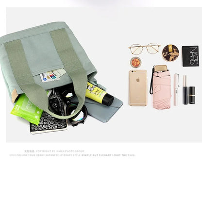 Xierya Women Small Bag with Zipper Fashion Lady Single Shoulder Portable Thickened Canvas Mobile Phone Bucket Tote Bag