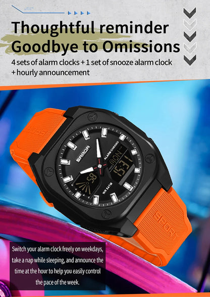SANDA Quartz Watches for Men's Luxury Military Sport Chronograph Waterproof LED Dual Display Electronic Man Watches Reloj Hombre