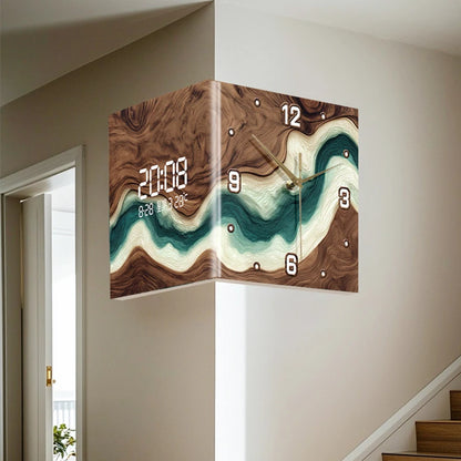 Abstract Double-Sided Acrylic Wall Clock | Silent Operation with Digital Display, Modern Home Living Room Decor