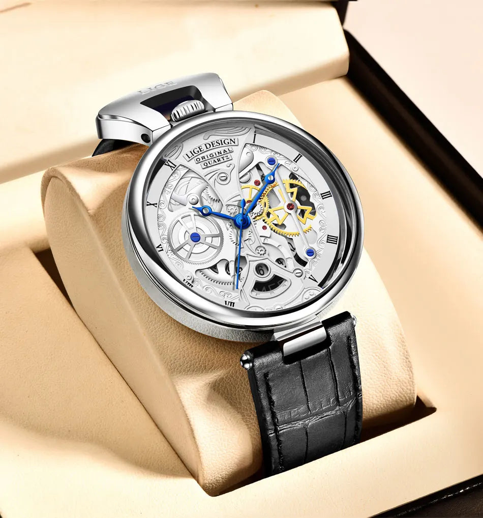 2025 LIGE Men Watches Top Brand Luxury Brown Leather Chronograph Sport Watch For Men Fashion Date Waterproof Clock Reloj Hombre