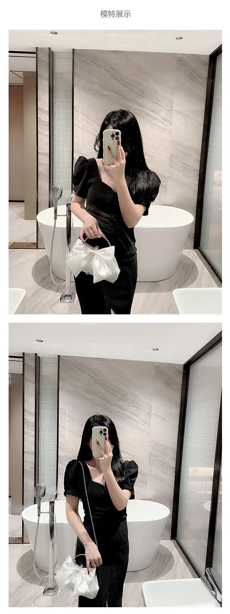 White Satin Bow Fairy Evening Bags Clutch Metal Handle Handbags for Women Wedding Party Bridal Clutches Purse Chain Shoulder Bag