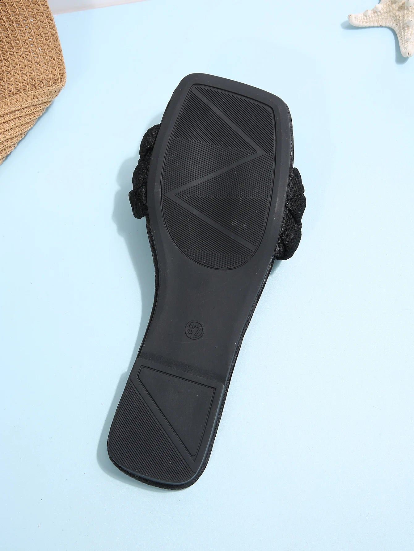 Square-toe Basket-Woven Sandals, Flat Home Slippers