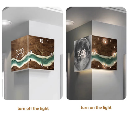 Abstract Double-Sided Acrylic Wall Clock | Silent Operation with Digital Display, Modern Home Living Room Decor