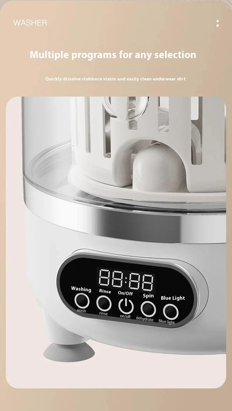 Mini Dual-Tub Washing Machine Portable Washer For Underwear/Socks 3L Capacity Blue Light Sterilization Easy Drain