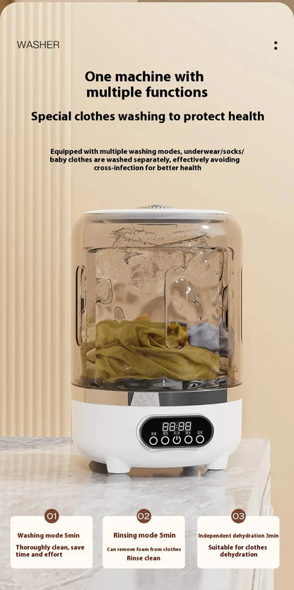 Mini Dual-Tub Washing Machine Portable Washer For Underwear/Socks 3L Capacity Blue Light Sterilization Easy Drain