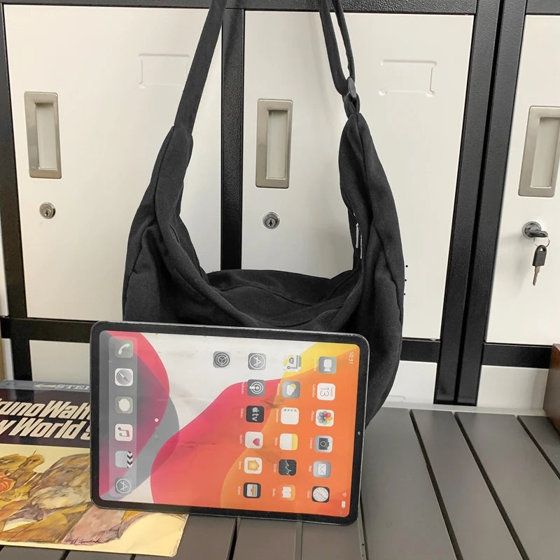 Solid Color Canvas Female Crossbody Bags For Women Large Capacity Shopping Messenger Bag Student Shoulder Bag Unisex School Bag