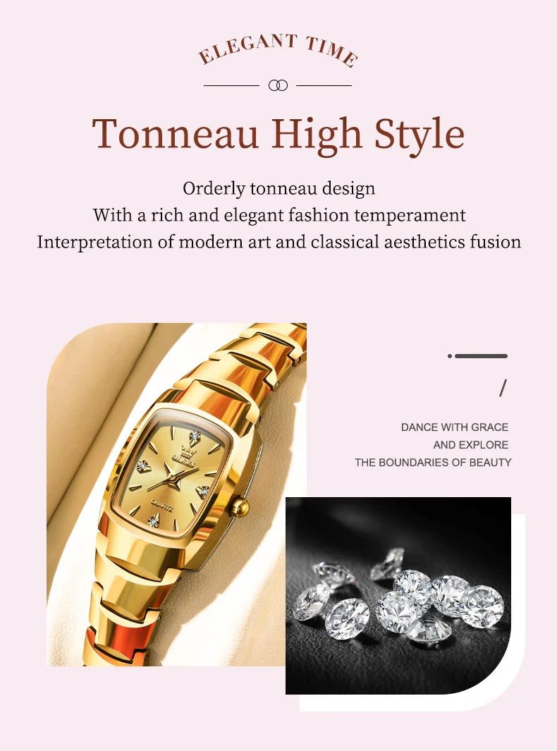OLEVS 7006 Certified Brand Elegant Luxurious Women's Watches waterproof Tungsten Steel strip Quartz Watch for Lady Tonneau Watch