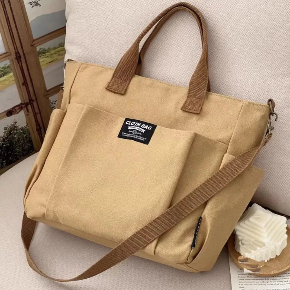 Large Capacity Canvas Tote Shoulder Bag Women's Messenger Bag Multi Pocket Casual Crossbody Handbags
