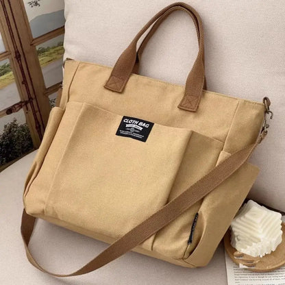 Large Capacity Canvas Tote Shoulder Bag Women's Messenger Bag Multi Pocket Casual Crossbody Handbags
