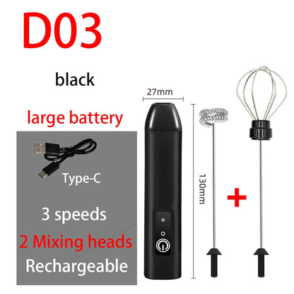 HOT  Electric Milk Frother +Type-C Milk Frother & Egg Beater – 3 Speed