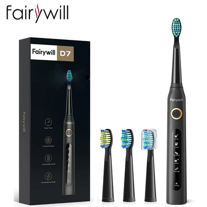 Fairywill FW-507 Electric Sonic Toothbrush | USB Rechargeable Waterproof Toothbrush with Replacement Heads for Adults