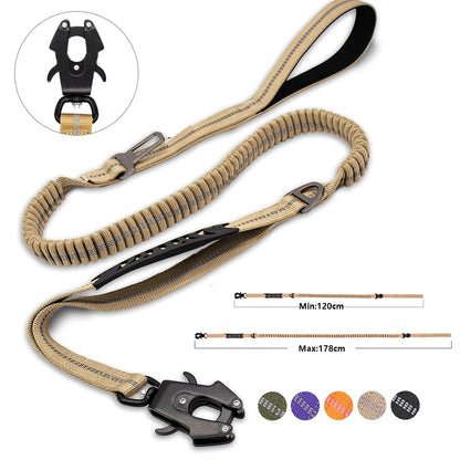 Reflective Shock-Absorbing Dog Leash with Car Seatbelt | Heavy-Duty Tactical Bungee No-Pull Leash for Large Dogs