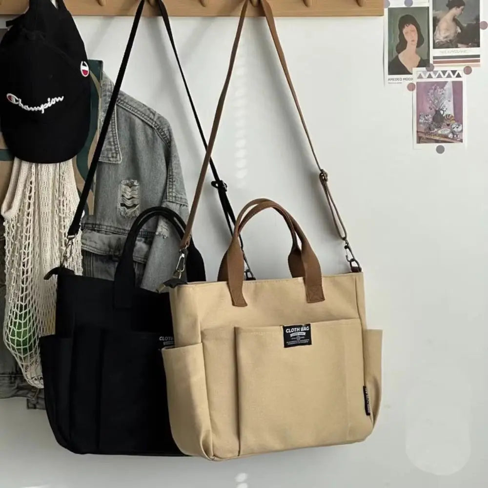 Large Capacity Canvas Tote Shoulder Bag Women's Messenger Bag Multi Pocket Casual Crossbody Handbags