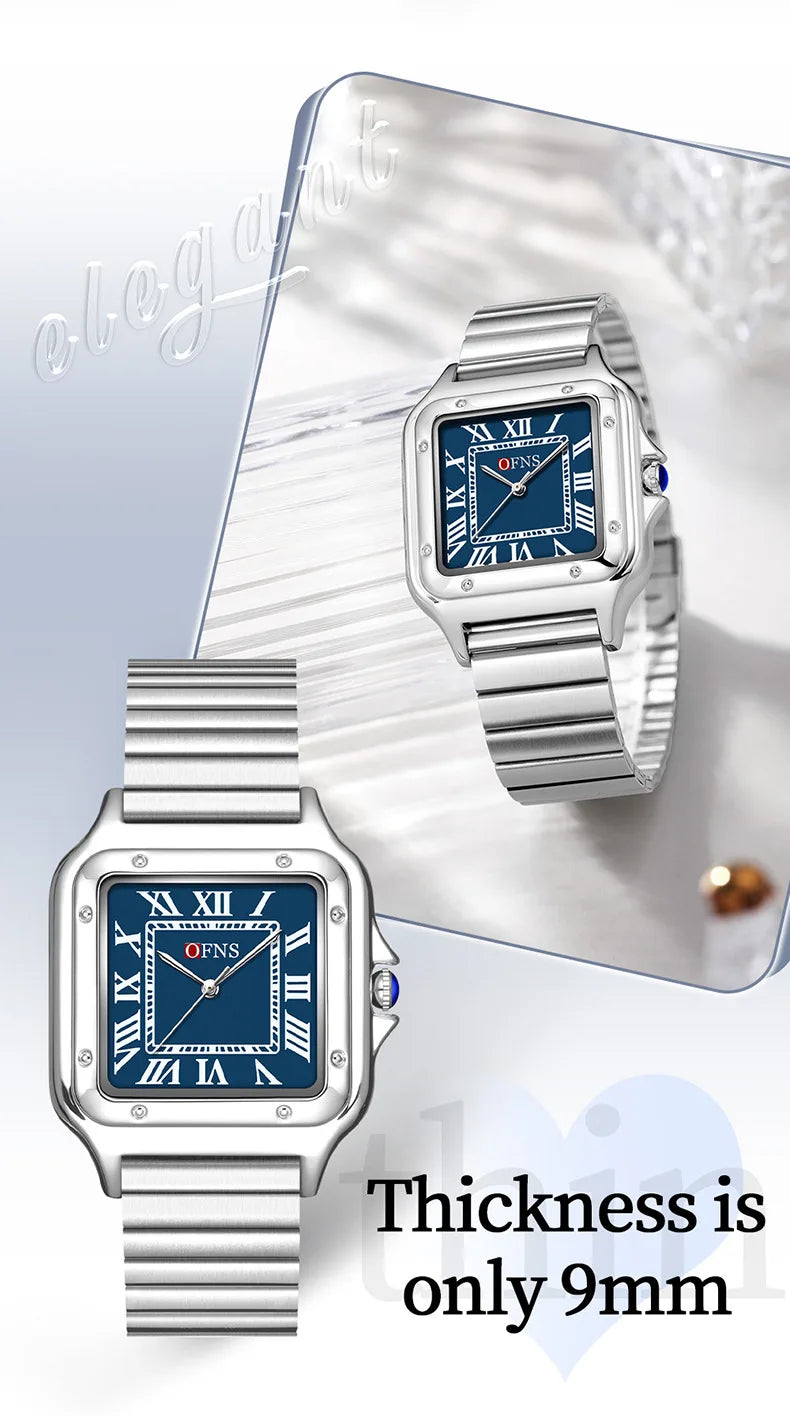 OFNS 2025 New 1516 Square Couple Quartz Watch 3ATM Waterproof Mineral Glass Roman Scale Simple Fashion Watch for Men and Women
