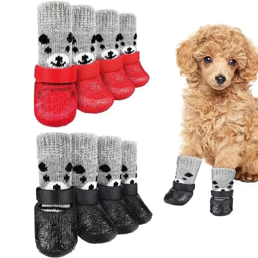 Autumn & Winter Pet Socks | Waterproof Non-Slip Knitted Dog & Cat Shoes – Warm Rubber Paw Protectors for Rain & Snow