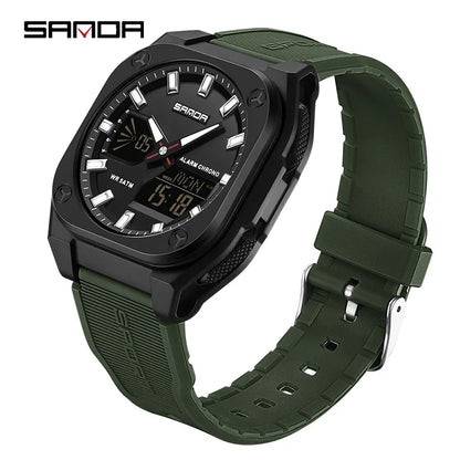 SANDA Quartz Watches for Men's Luxury Military Sport Chronograph Waterproof LED Dual Display Electronic Man Watches Reloj Hombre