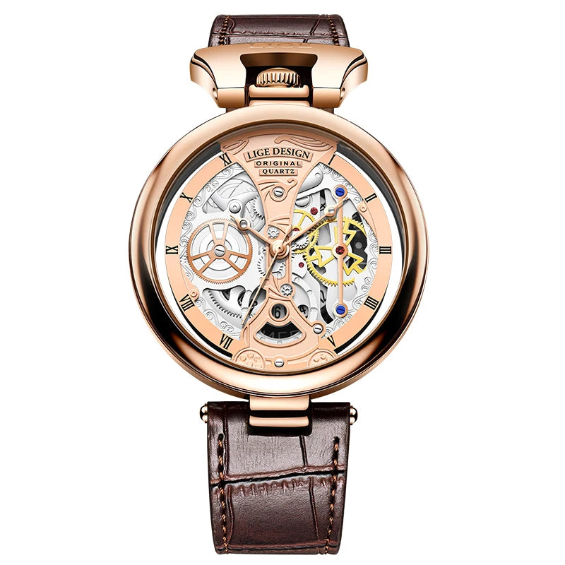 2025 LIGE Men Watches Top Brand Luxury Brown Leather Chronograph Sport Watch For Men Fashion Date Waterproof Clock Reloj Hombre