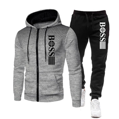 2025 New Men's zippered hoodie + Casual Pants Set for Autumn and Winter fashion Fitness and Warm sportswear Two-piece set