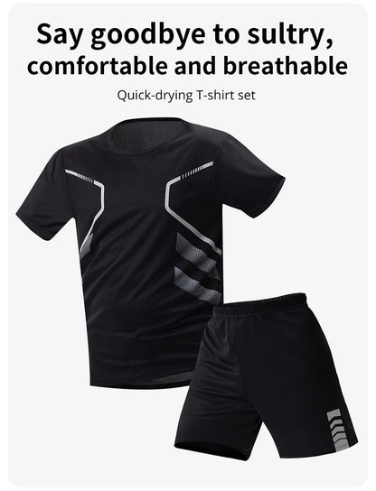 2/4/6 Pcs Plus Size Men's Quick-drying Short-sleeved Shorts Suit Men's Leisure Sports Running Fitness T-shirt Joker Shorts Teen