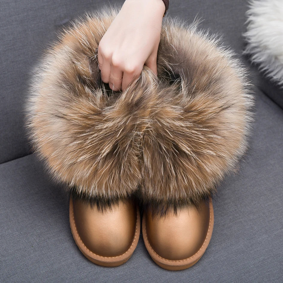 2024 Fur One Fox Hair Snow Boots Women'S Leather Low Short Tube Fashion Cowhide Snow Boots Women'S Short Boots