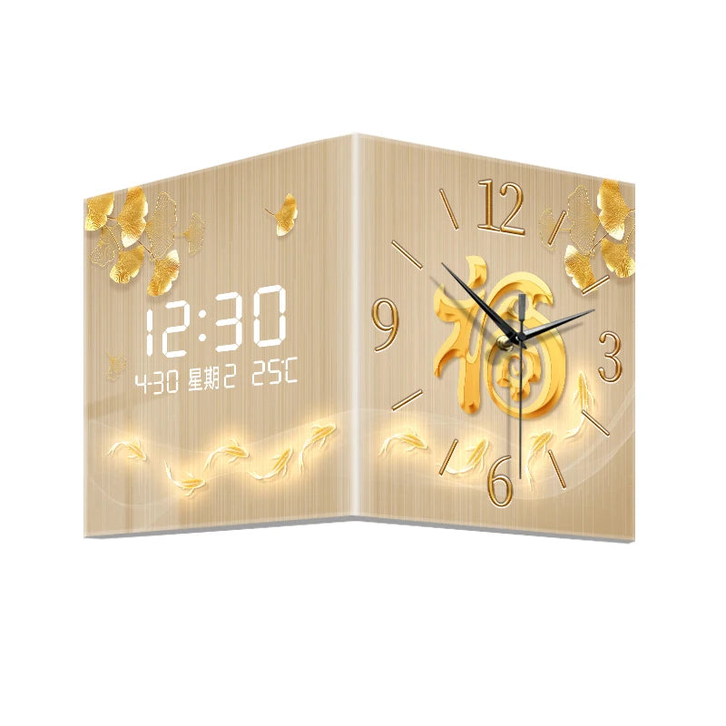Luxury Large Digital Wall Clock | Modern Nordic LED Corner Clock with Temperature & Date Display for Home, Office & Kitchen Decor