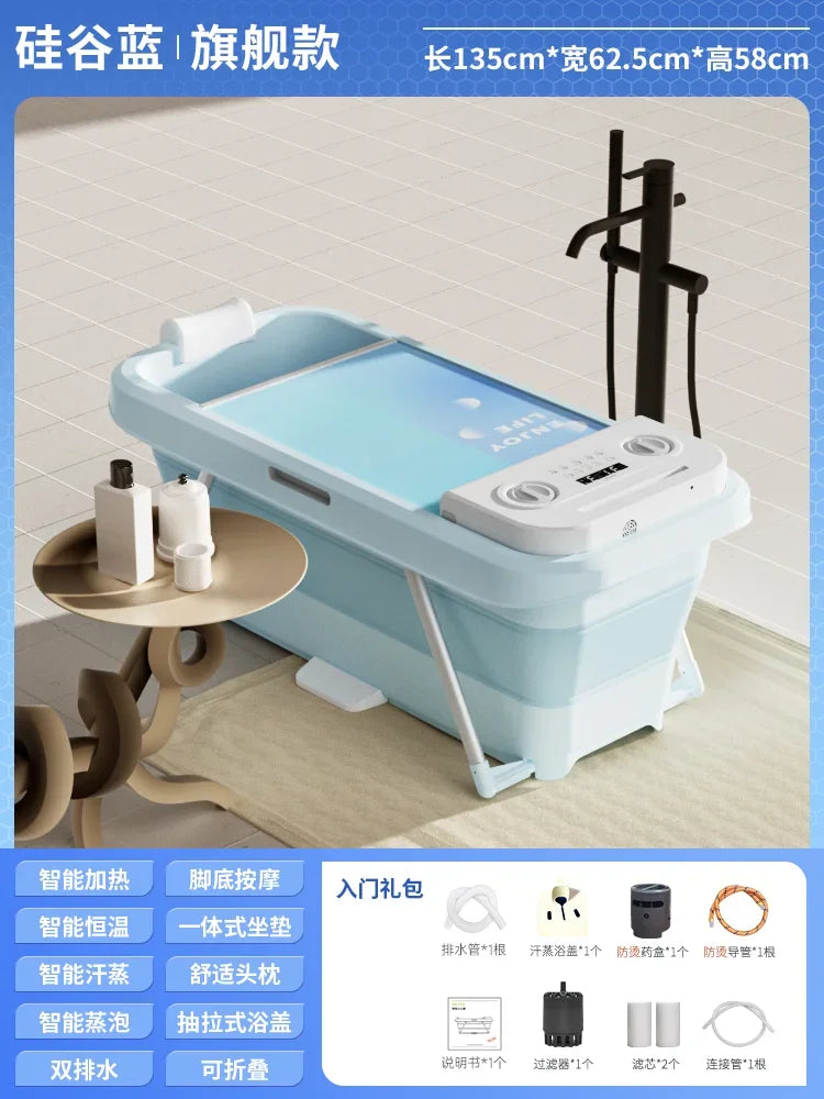 Folding Intelligent Bathtubs Adult Bath Bucket Household Full-body Sweat Steam Sauna Spa Dual-use Thickened Plastic Bath Barrel