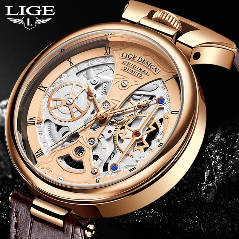 2025 LIGE Men Watches Top Brand Luxury Brown Leather Chronograph Sport Watch For Men Fashion Date Waterproof Clock Reloj Hombre