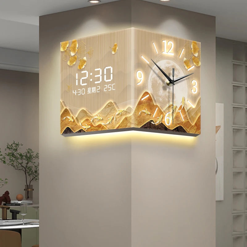 Luxury Large Digital Wall Clock | Modern Nordic LED Corner Clock with Temperature & Date Display for Home, Office & Kitchen Decor