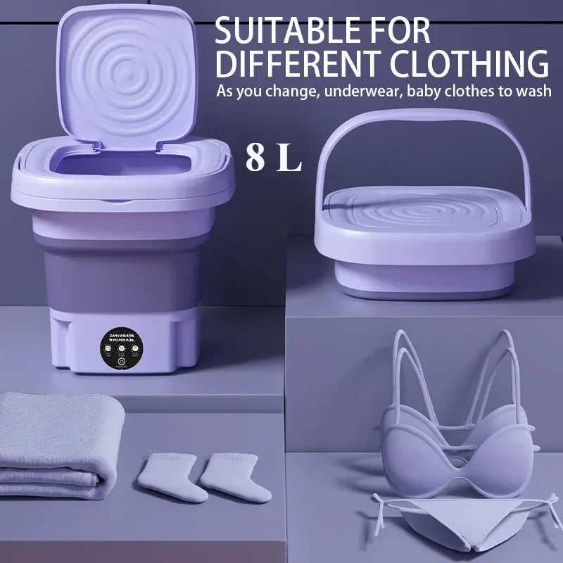 8L Folding Washing Machine Bucket for Clothes Socks Underwear Cleaning Washer Portable Small Travel Washing Machine EU/US Plug
