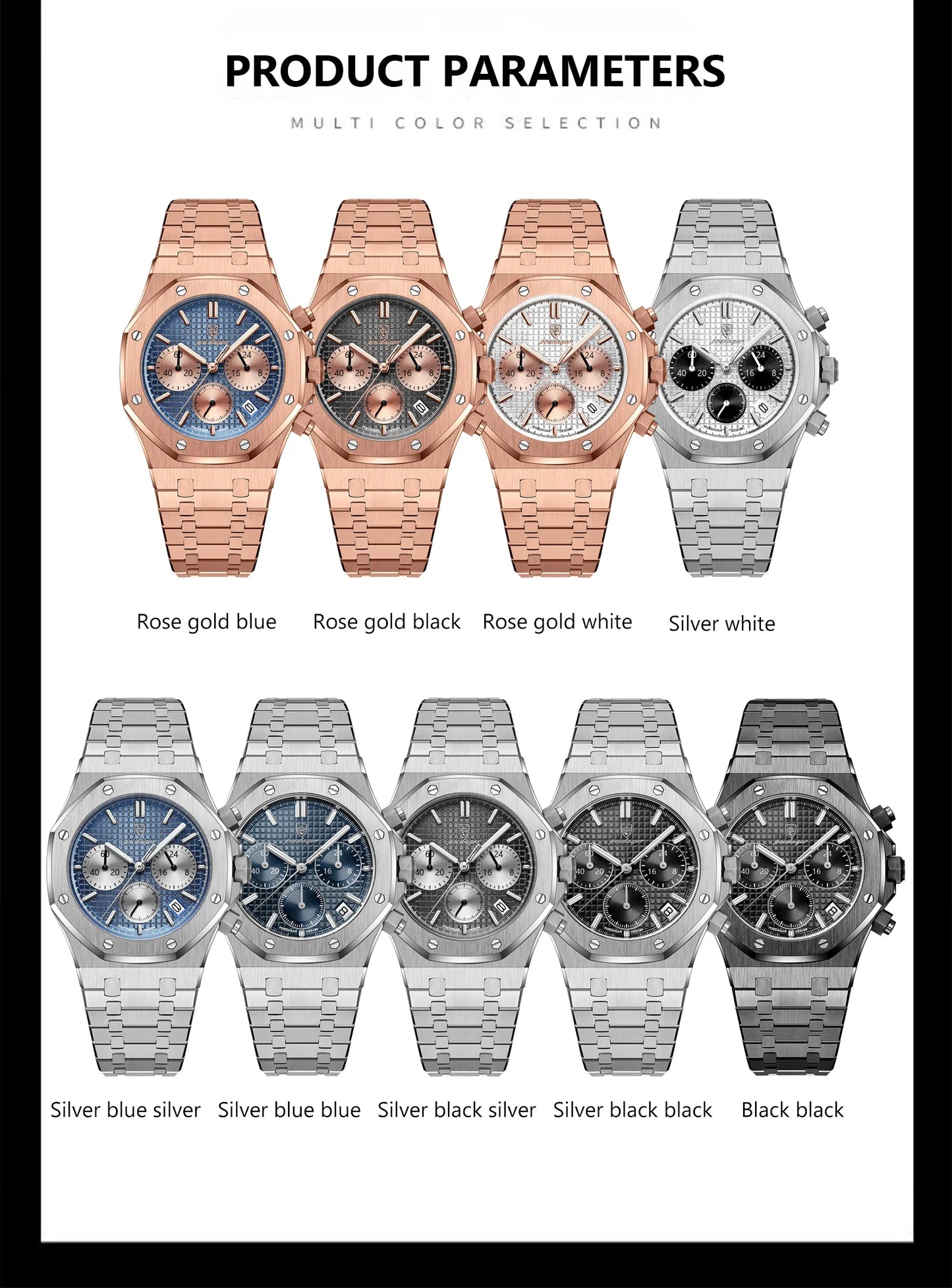 POEDAGAR Original Luxury Men's Watches Date Chronograph Stainless Steel Quartz Watch Waterproof Luminous Fashion Man Wristwatch