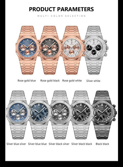 POEDAGAR Original Luxury Men's Watches Date Chronograph Stainless Steel Quartz Watch Waterproof Luminous Fashion Man Wristwatch