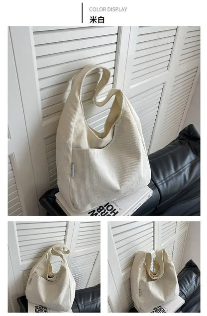 Canvas Shoulder Women's Tote Bag Corduroy Simple Casual Large Capacity Designer Handbags For Women Travel Solid Shopper Bag