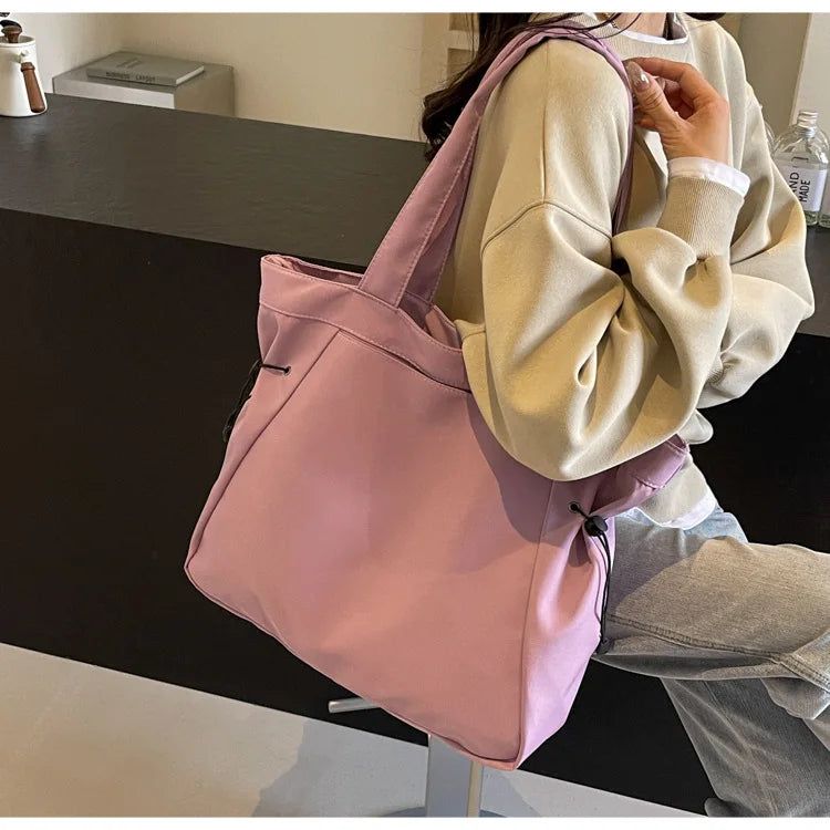 Casual Fashion Large Capacity Tote Bag Simple Travel Bag Women Large Shoulder Bag Aesthetic Handbags Drawstring Tote Handbag