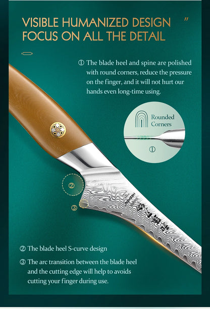 HEZHEN 7.3 Inch Fillet Knife 10Cr15CoMoV Steel Core Damascus Steel Kitchen Knife Cooking Cutlery Kitchen Tools Filleting Knife